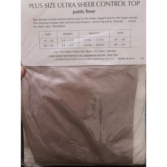 QUEEN SIZE Vintage Bone Ultra Sheer Nylon PANTYHOSE Size 1X-2X 5’8”, 210lbs NOS - Picture 2 of 2